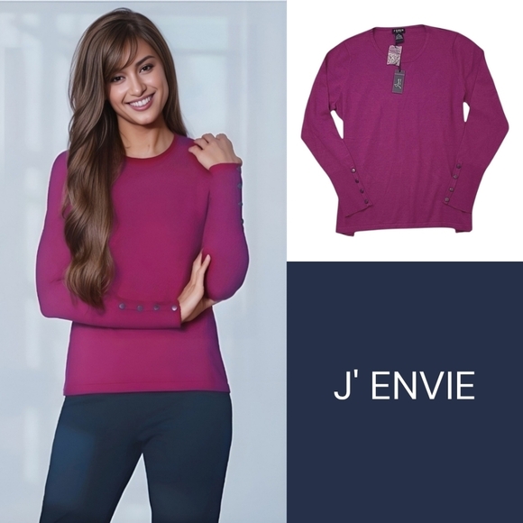 J'Envie New York Button Sleeve Sweater Sangria Size Medium NWT - Picture 1 of 15